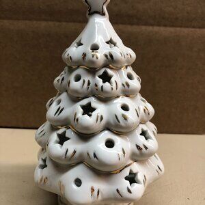 VINTAGE White Ceramic Christmas Tree Votive Tea Light Candle Holder #F81